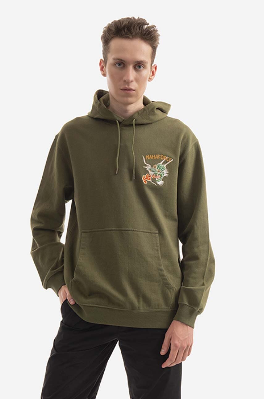 Maharishi hanorac de bumbac Force Embroidered bărbați, culoarea verde, cu glugă, cu imprimeu 8076.OLIVE-OLIVE Maharishi hanorac de bumbac Force Embroidered bărbați, culoarea verde, cu glugă, cu imprimeu 8076.OLIVE-OLIVE