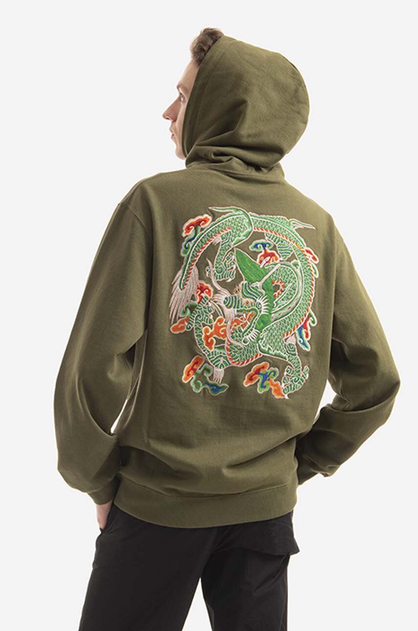 Bombažen Pulover Maharishi Force Embroidered Moški, Zelena Barva, S Kapuco