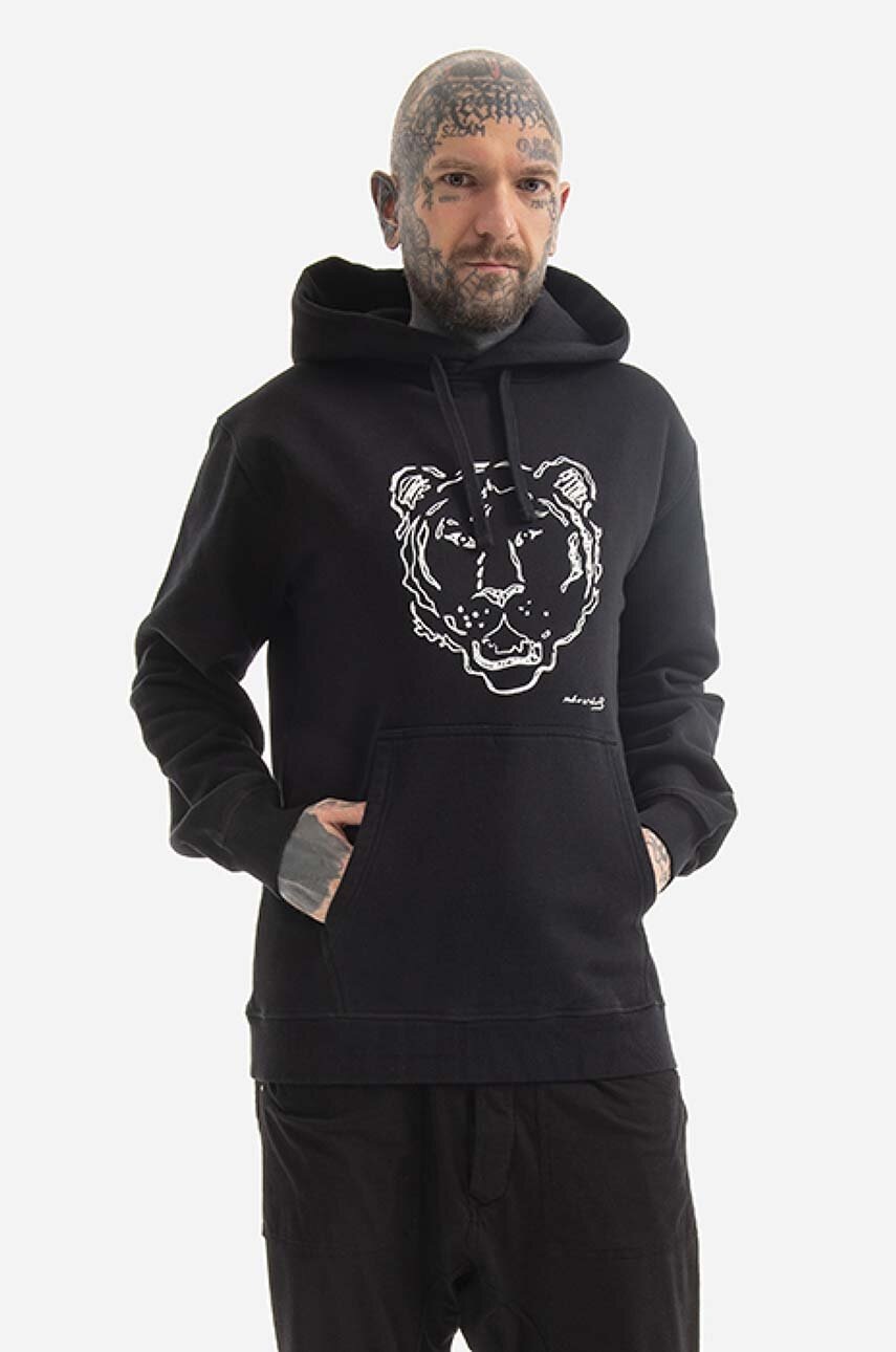 

Памучен суичър Maharishi Tiger x Warhol Tiger Embroidery 9707 BLACK в черно с качулка с принт, Черен