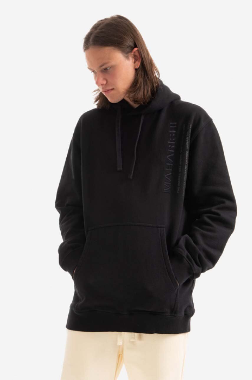 Bavlněná mikina Maharishi Miltype Hooded sweat Organic Sweat 420 9756 BLACK pánská, černá barva, s kapucí, aplikací