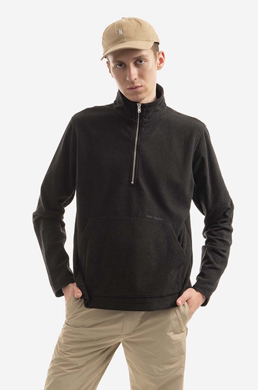

Суичър Norse Projects Frederik Fleece Half Zip в черно с изчистен дизайн, Черен