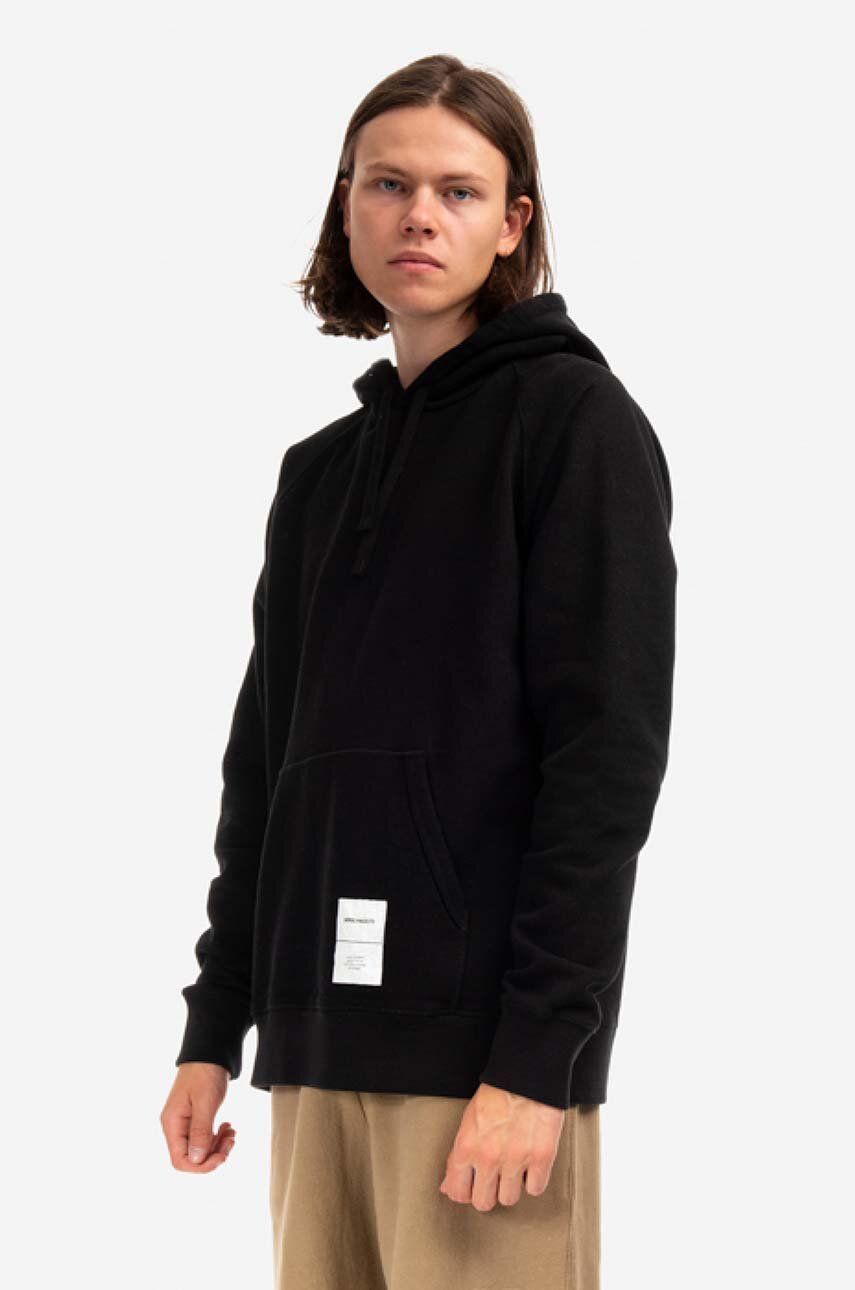 Pamučna Dukserica Norse Projects Kristian Tab Series Hood Za Muškarce, Boja: Crna, S Kapuljačom, Bez Uzorka, N20.1294.9999-9999