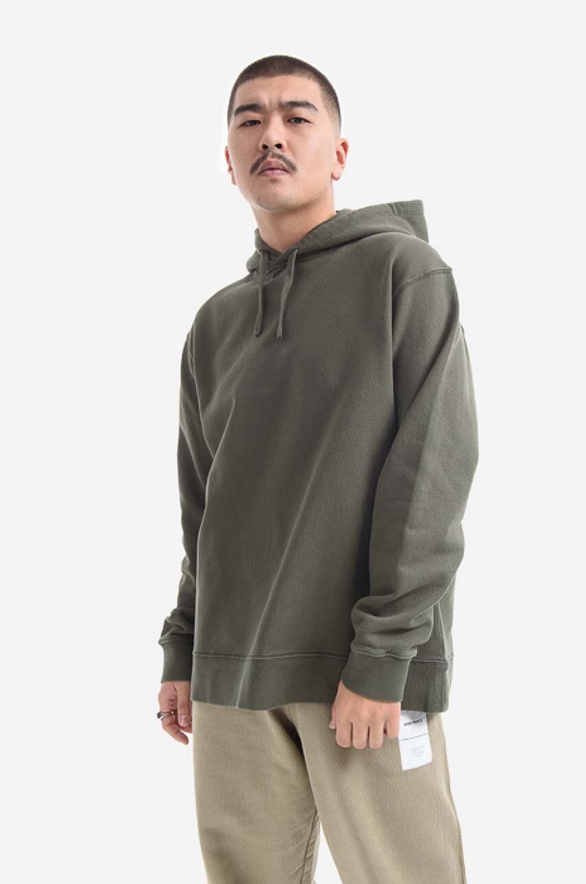 Bavlněná mikina Norse Projects Fraser Tab Series Sweat N20-1282 8098 pánská, zelená barva, s kapucí, hladká
