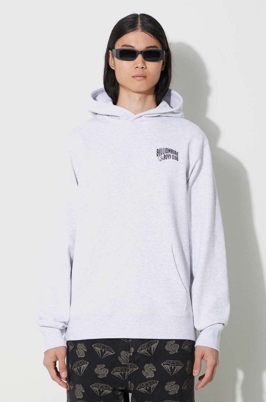 Billionaire Boys Club hanorac de bumbac bărbați, culoarea gri, cu glugă, cu imprimeu Billionaire Boys Club hanorac de bumbac bărbați, culoarea gri, cu glugă, cu imprimeu