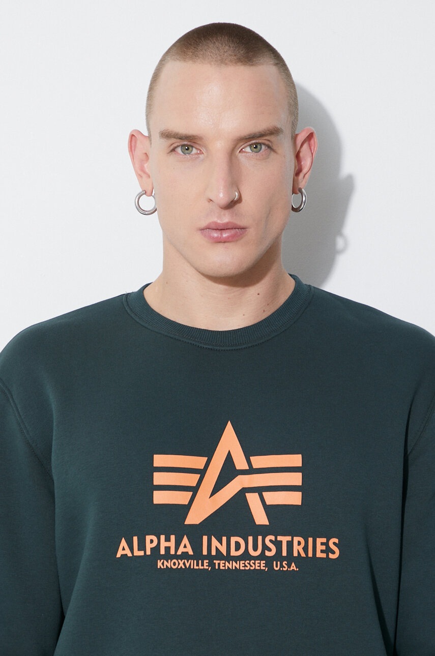 Кофта Alpha Industries Basic 178302 353 чоловіча колір зелений з принтом 