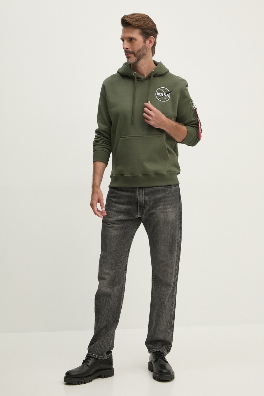 

Суичър Alpha Industries Space Shuttle Hoody в зелено с качулка с принт 178317.142, Зелен