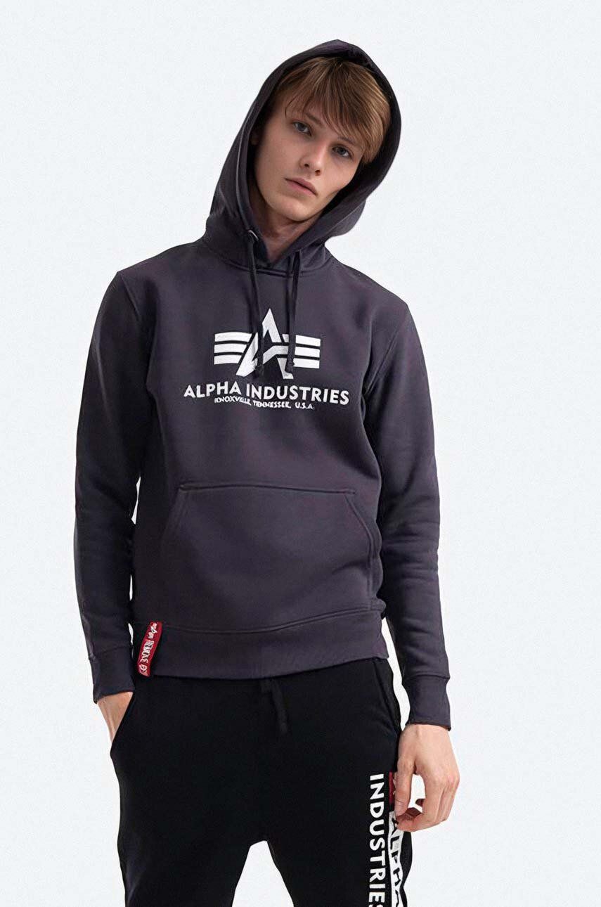 Alpha Industries bluză Basic Hoody barbati, culoarea albastru marin, cu glugă, cu imprimeu 178312.466-navy