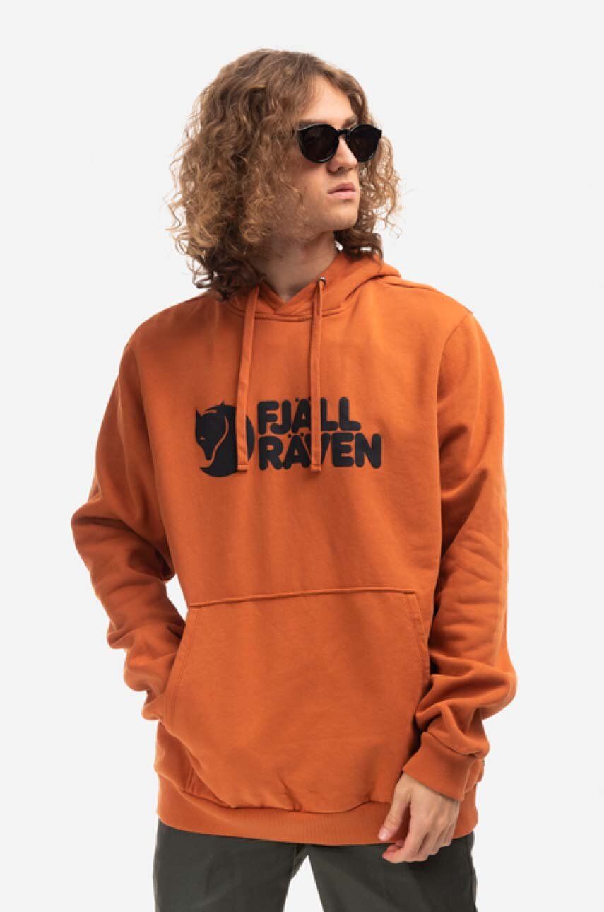 Fjallraven hanorac de bumbac Logo Hoodie bărbați, culoarea maro, cu glugă, cu imprimeu F84144.243-243