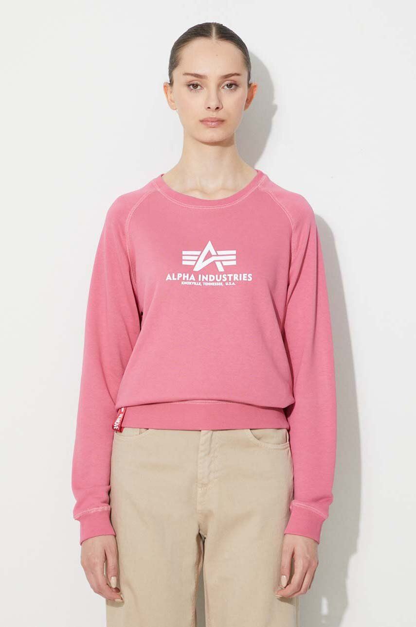 Levně Mikina Alpha Industries New Basic Sweater Wmn pánská, růžová barva, s potiskem, 196031.49-pink
