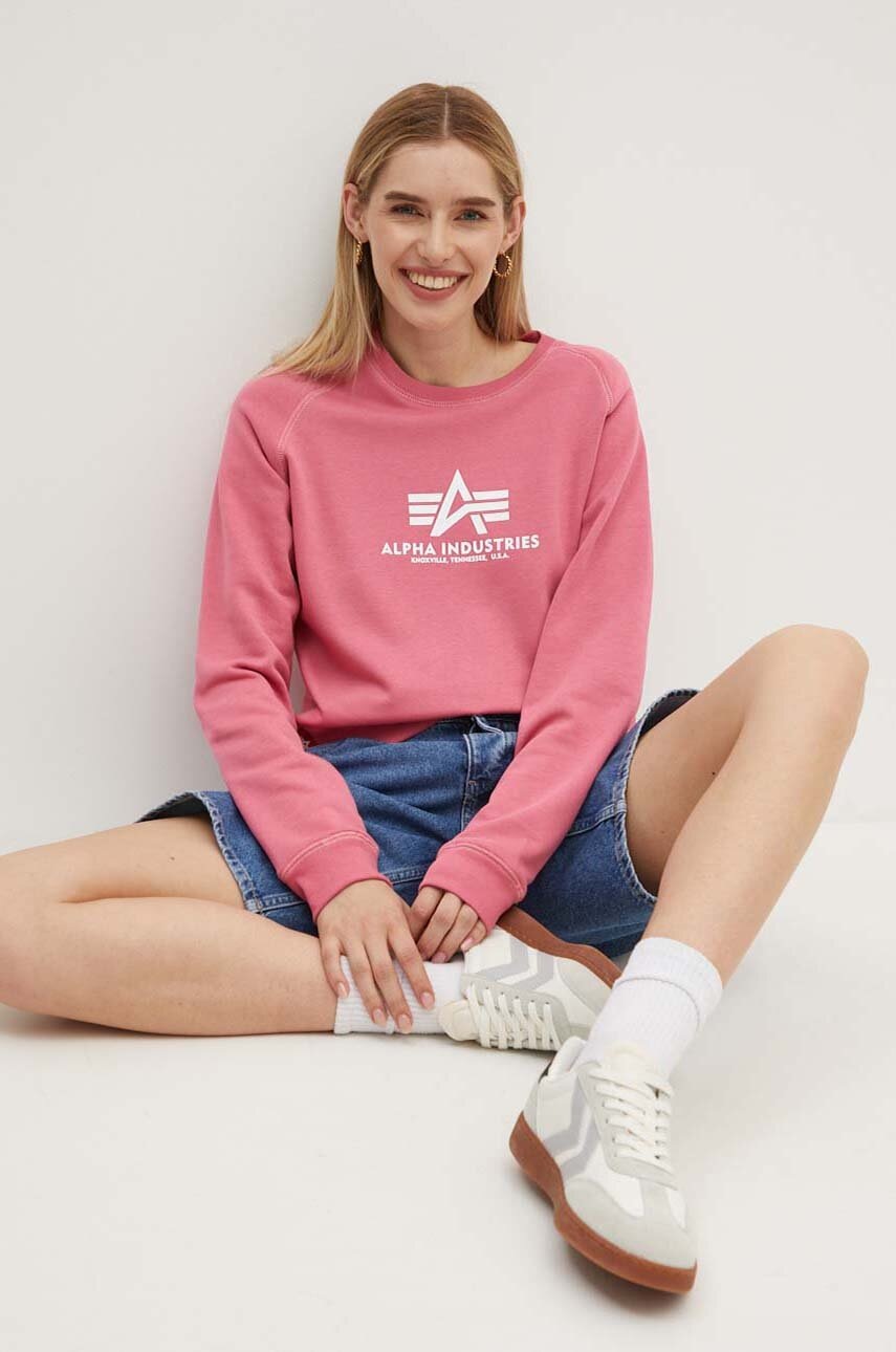 Levně Mikina Alpha Industries New Basic Sweater Wmn pánská, růžová barva, s potiskem, 196031.49-pink