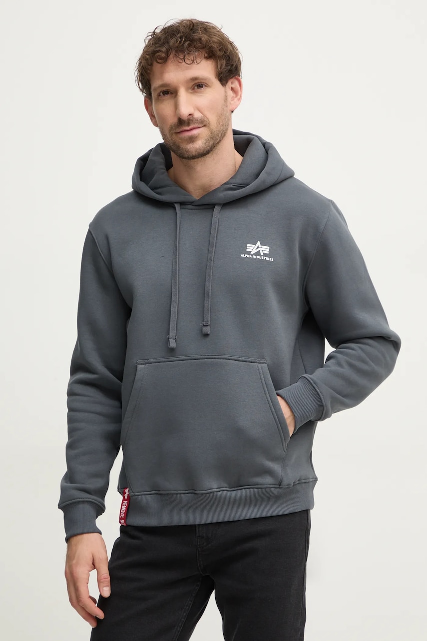Alpha Industries bluză Basic Hoody Small Logo bărbați, culoarea gri, cu glugă, cu imprimeu 196318.136-grey Alpha Industries bluză Basic Hoody Small Logo bărbați, culoarea gri, cu glugă, cu imprimeu 196318.136-grey