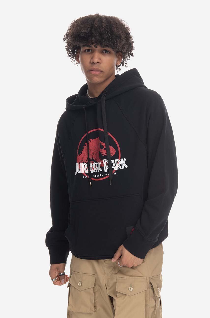 Bavlněná mikina Neil Barett Jurassic Park Hoodie PBJS147-U521S 1133 pánská, černá barva, s kapucí, potiskem