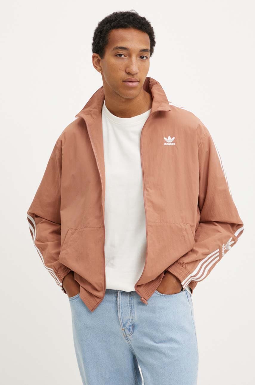 adidas bluză Adicolor Trefoil Track bărbați, culoarea roz, cu model IA6358-pink
