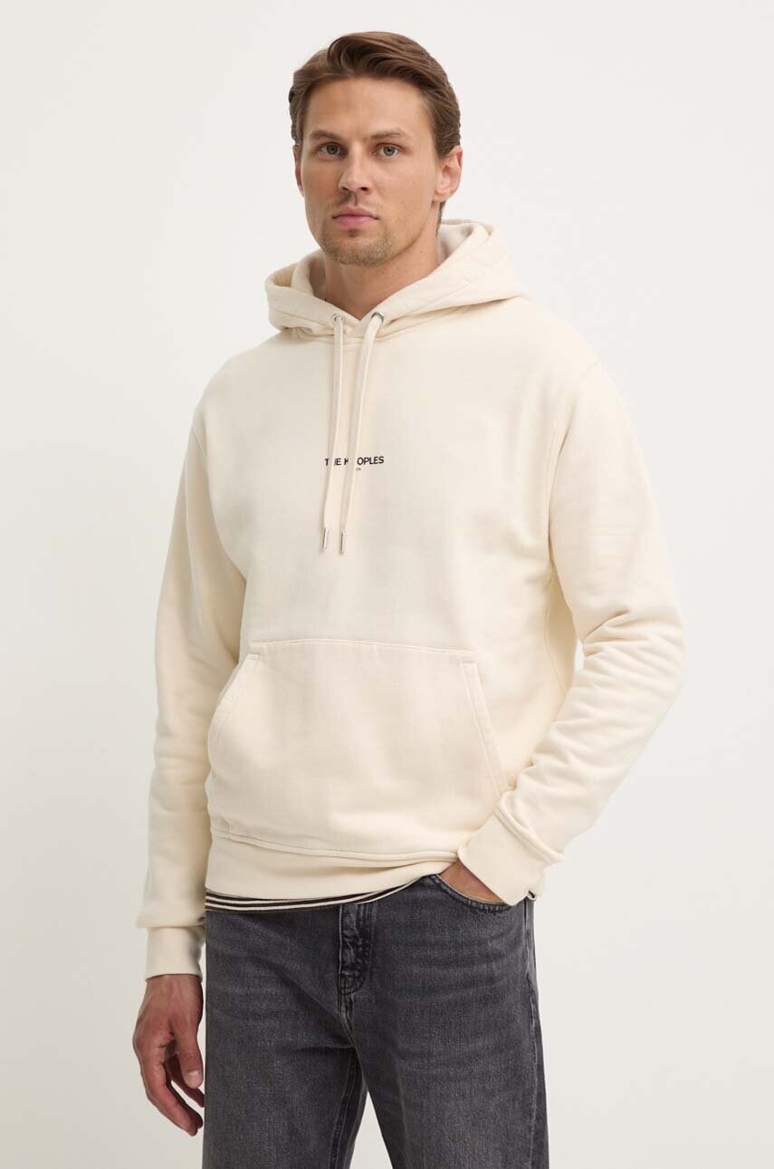 The Kooples hanorac de bumbac barbati, culoarea bej, cu glugă, cu imprimeu, HSWE22072K