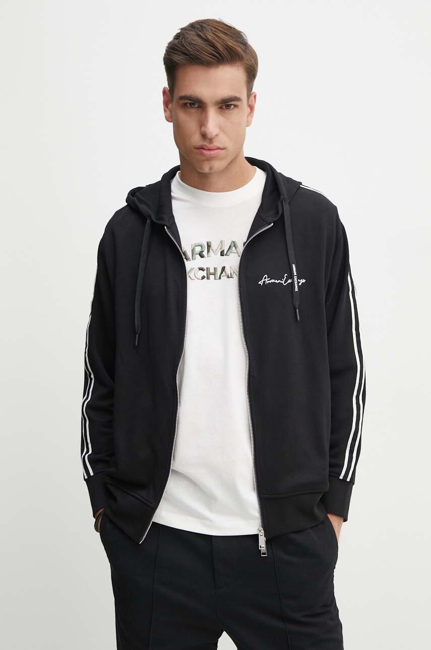 Armani Exchange bluza barbati, culoarea negru, cu glugă, cu imprimeu, 8NZMSH Z9N1Z