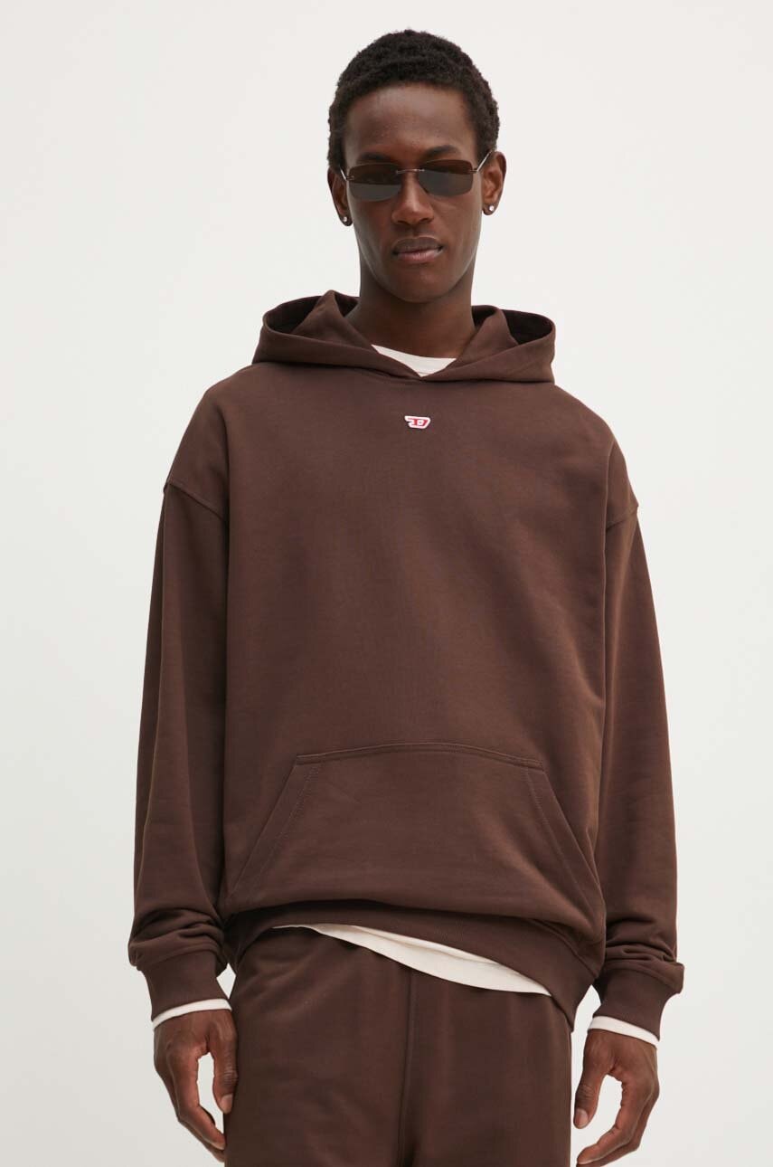 Diesel hanorac de bumbac S-BOXT-HOOD-D barbati, culoarea maro, cu glugă, cu imprimeu, A14909.0GEAD