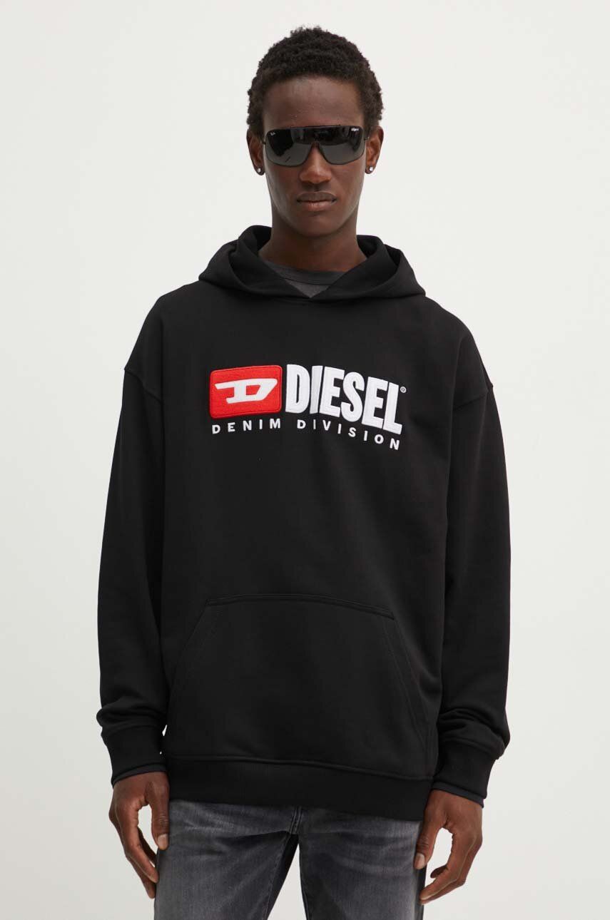 Diesel hanorac de bumbac S-BOXT-HOOD-DIV barbati, culoarea negru, cu glugă, cu imprimeu, A14945.0GEAD