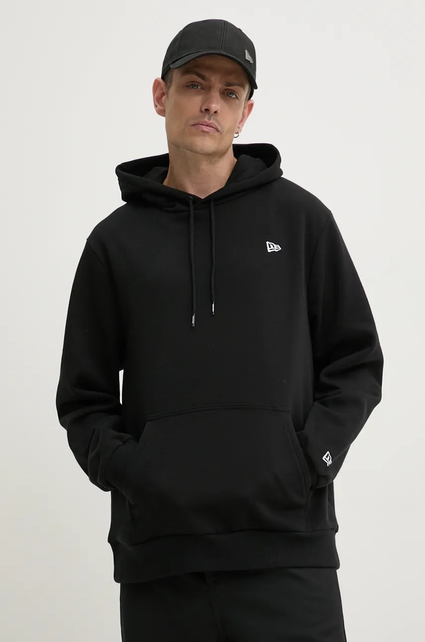 New Era bluza barbati, culoarea negru, cu glugă, neted, 60416735