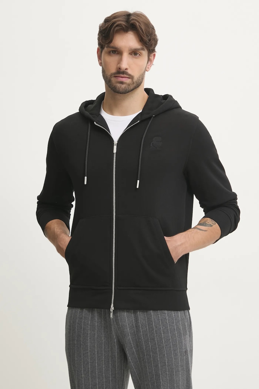 Karl Lagerfeld bluza barbati, culoarea negru, cu glugă, neted, 500900.705751