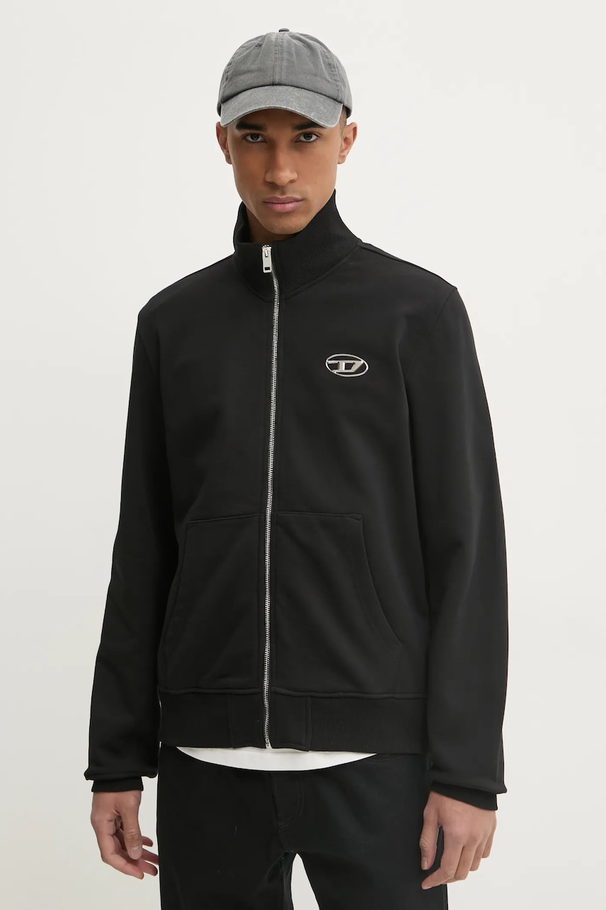Diesel bluza S-GINNI-ZIP-OD SWEAT-SHIRT barbati, culoarea negru, cu imprimeu, A11439.0BMBJ