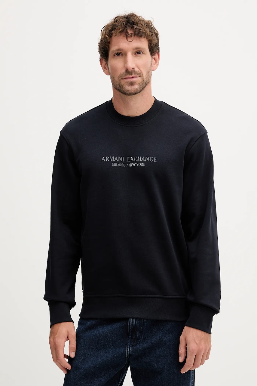 Armani Exchange hanorac de bumbac culoarea bleumarin, cu imprimeu, XM001284 AF20934