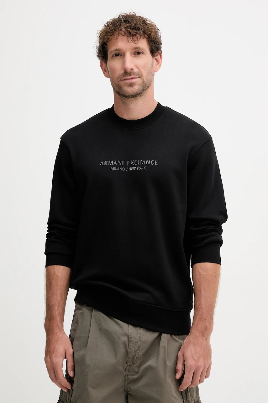 Armani Exchange hanorac de bumbac culoarea negru, cu imprimeu, XM001284 AF20934