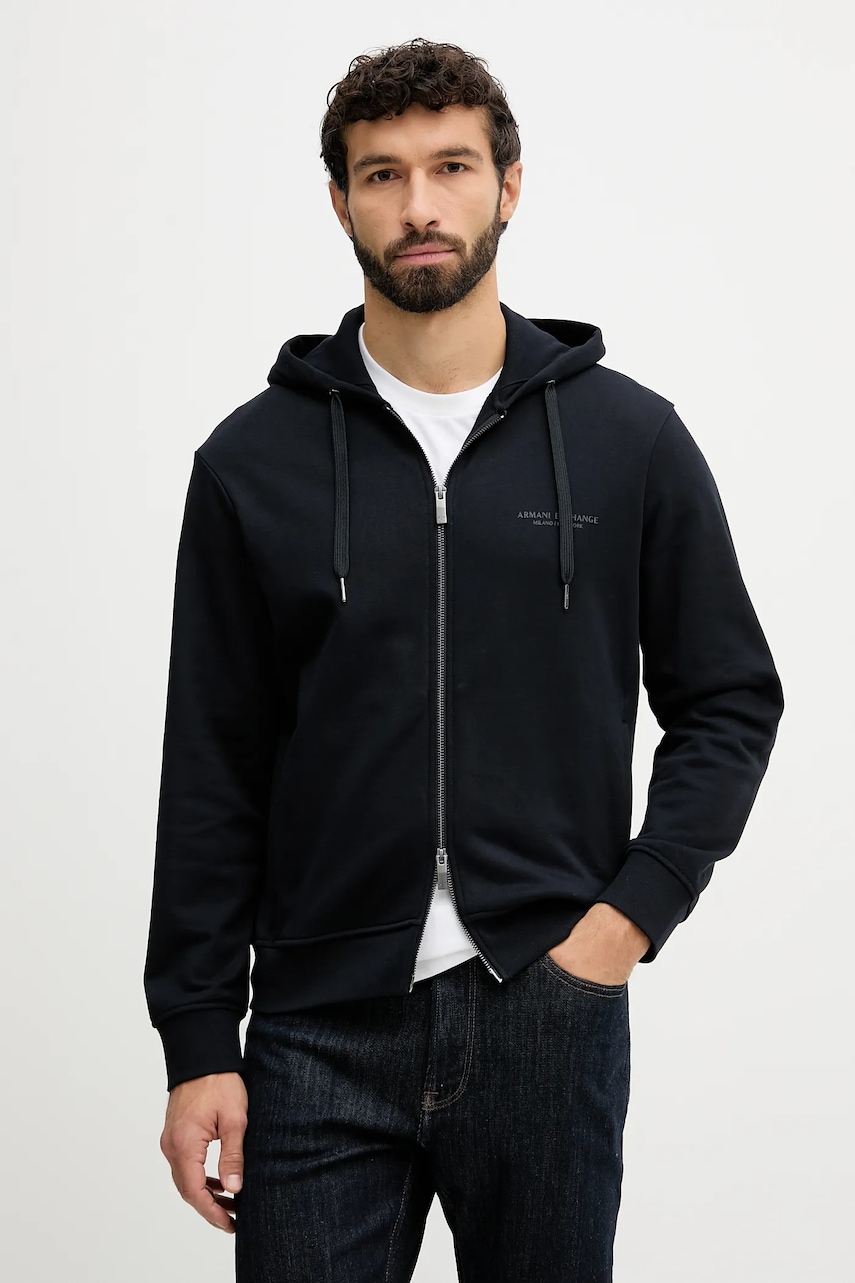 Armani Exchange hanorac de bumbac culoarea negru, cu glugă, uni, XM001293 AF20934