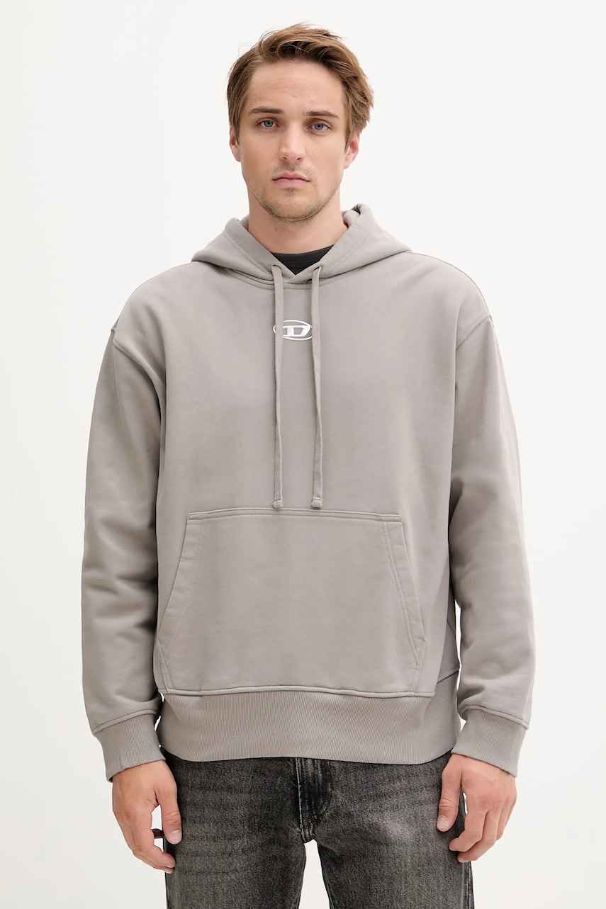 Diesel hanorac de bumbac S-MACS-HOOD-OD culoarea bej, cu glugă, cu imprimeu, A09856.0BMBJ