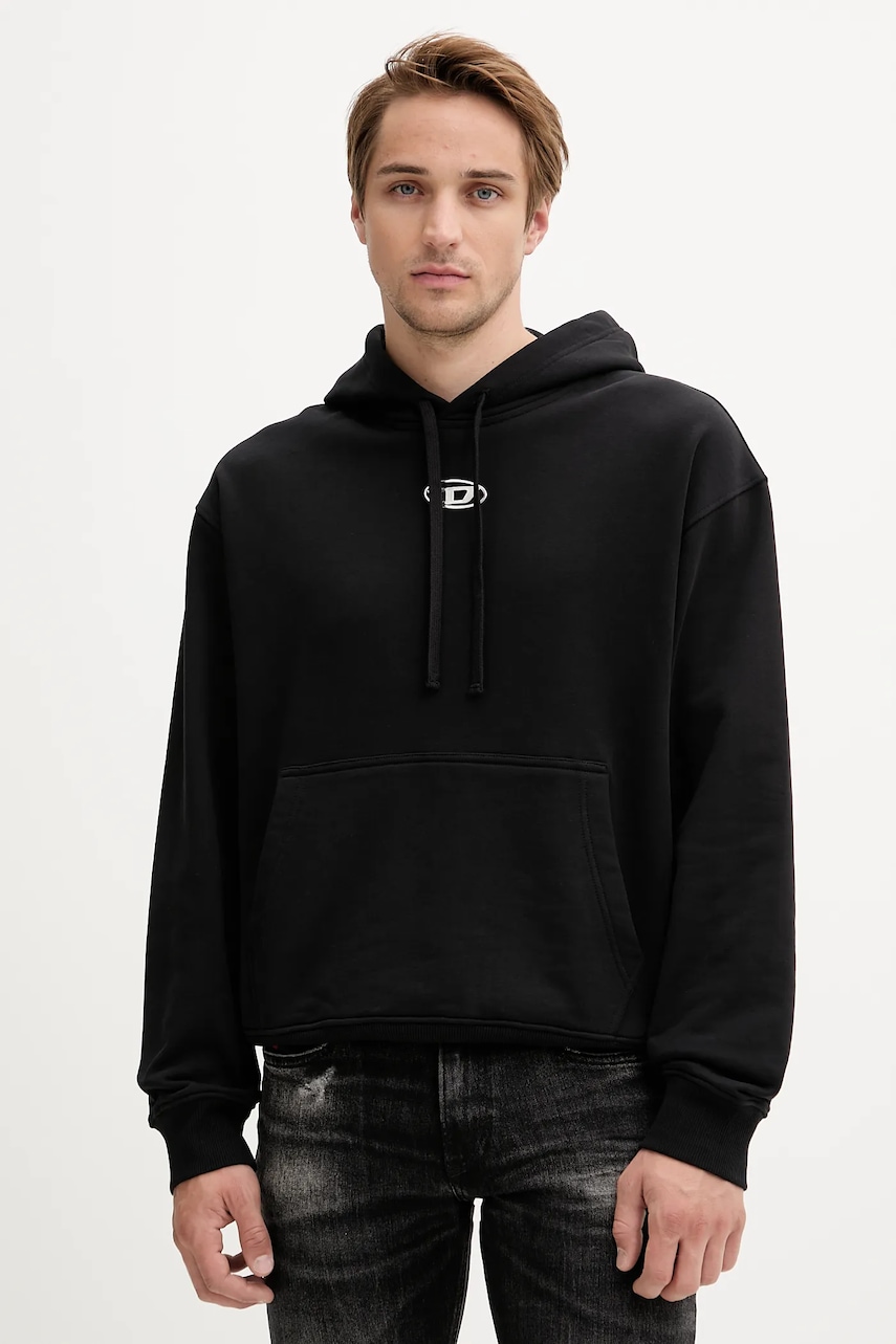 Diesel hanorac de bumbac S-MACS-HOOD-OD culoarea negru, cu glugă, cu imprimeu, A09856.0BMBJ