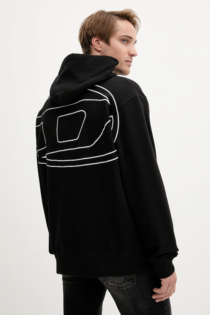 Diesel hanorac de bumbac S-MACS-HOOD-MEGOVAL-D culoarea negru, cu glugă, cu imprimeu, A11304.0GYCJ