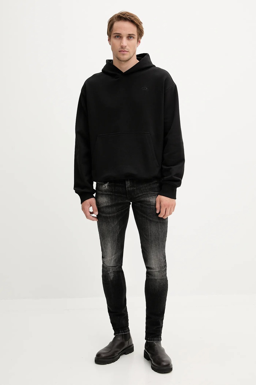 Βαμβακερή μπλούζα Diesel S-MACS-HOOD-MEGOVAL-D χρώμα: μαύρο, με κουκούλα, A11304.0GYCJ φωτογραφία