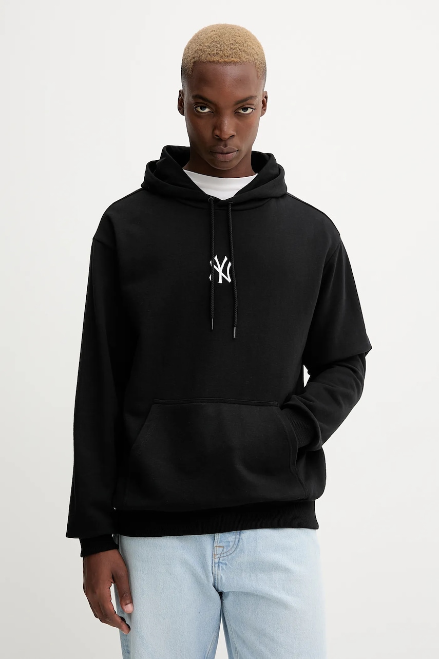 New Era bluză culoarea negru, cu glugă, cu imprimeu, 60675759