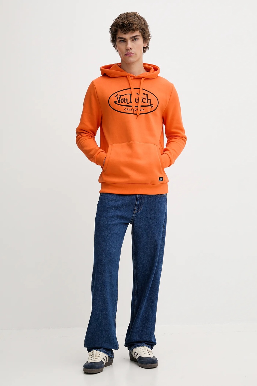 Кофта Von Dutch цвет оранжевый с капюшоном с принтом VD.1.SWC.BRAND