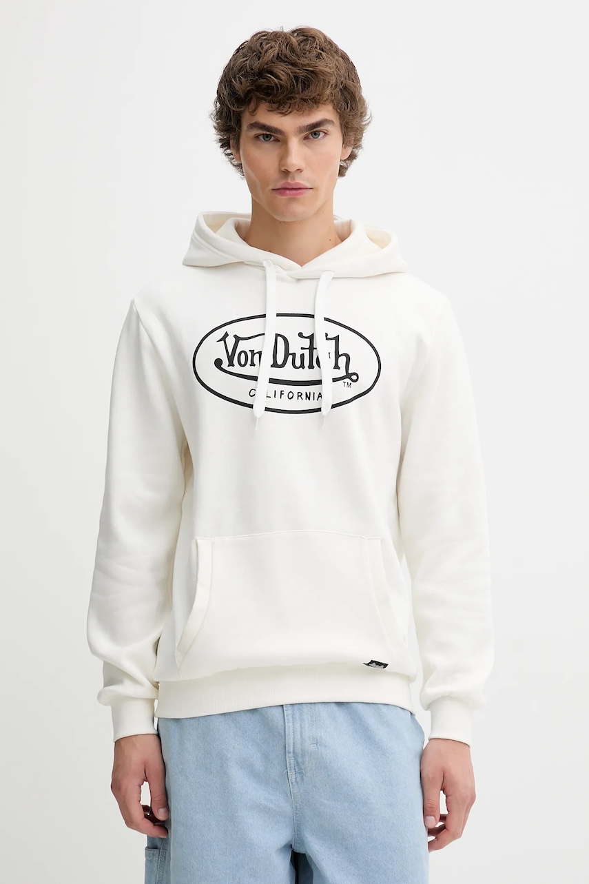 Von Dutch bluză culoarea alb, cu glugă, cu imprimeu, VD.1.SWZ.Brând