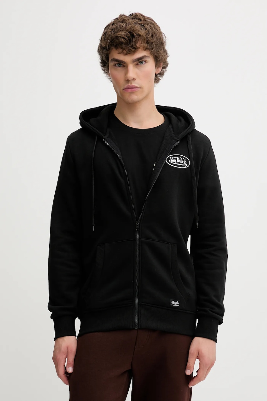 Von Dutch bluză culoarea negru, cu glugă, uni, VD.1.SWZ.SLI