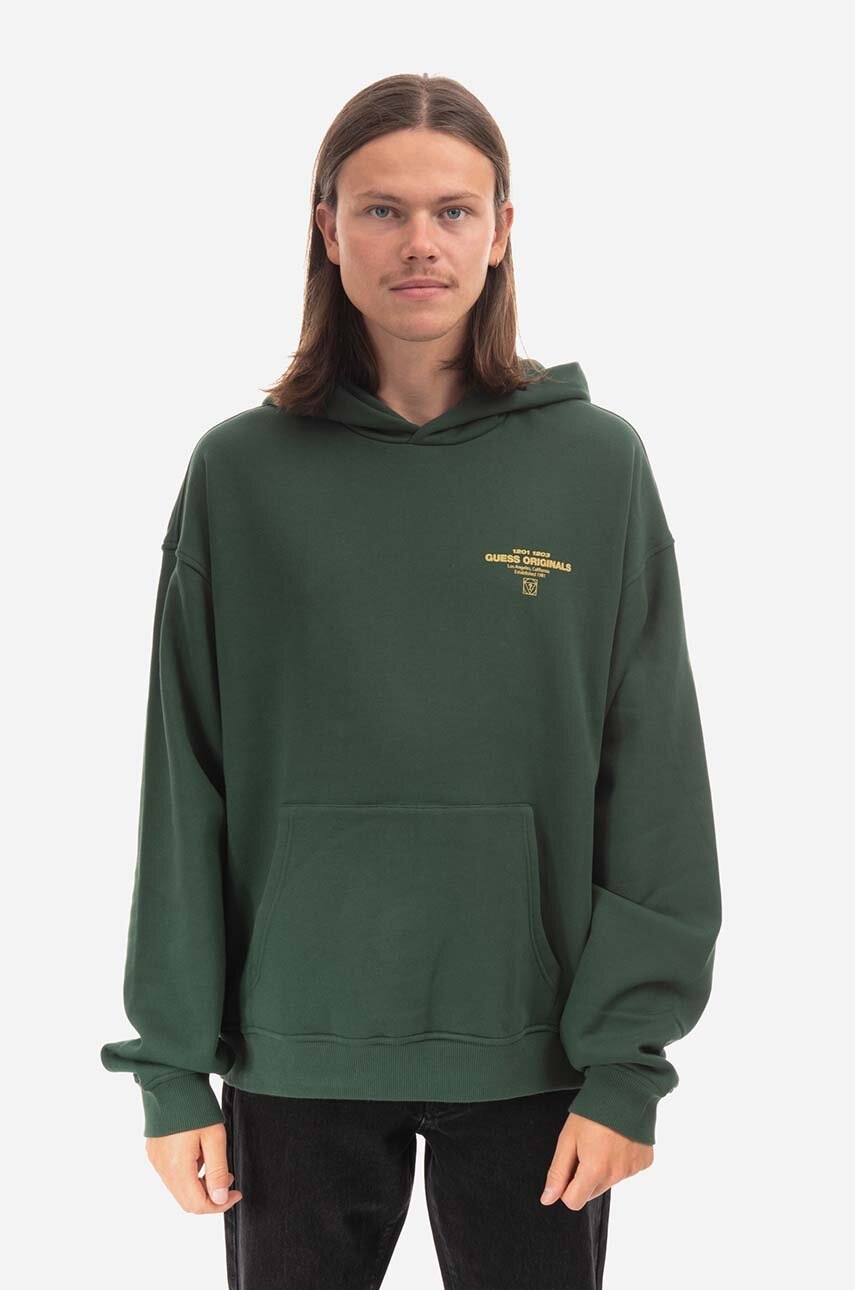 Μπλούζα Guess Originals Go Harper Ls Hoodie χρώμα: πράσινο, με κουκούλα φωτογραφία