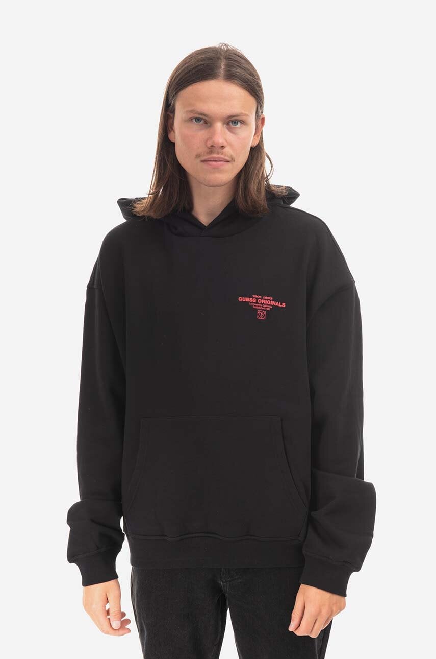 Μπλούζα Guess Originals Go Harper Ls Hoodie χρώμα: μαύρο, με κουκούλα φωτογραφία
