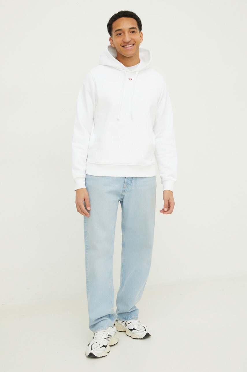 Βαμβακερή μπλούζα Diesel χρώμα: άσπρο, με κουκούλα φωτογραφία