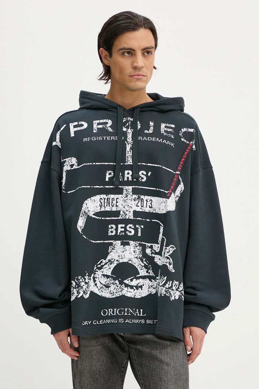 Βαμβακερή μπλούζα Y/Project EVERGREEN PARIS' BEST PINCHED HOODIE χρώμα: μαύρο, με κουκούλα, 204SH002 φωτογραφία