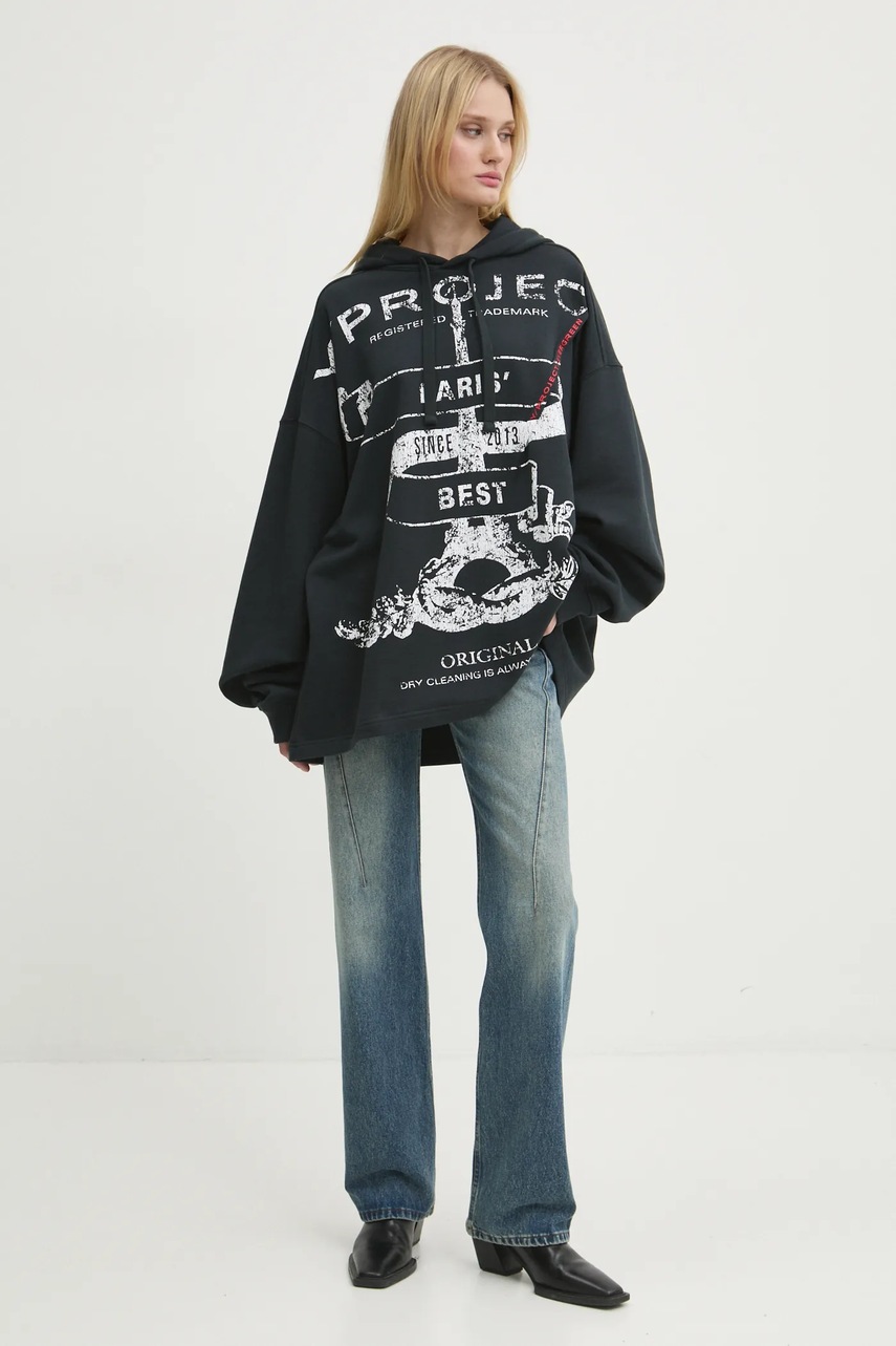 Βαμβακερή μπλούζα Y/Project EVERGREEN PARIS' BEST PINCHED HOODIE χρώμα: μαύρο, με κουκούλα, 204SH002 φωτογραφία