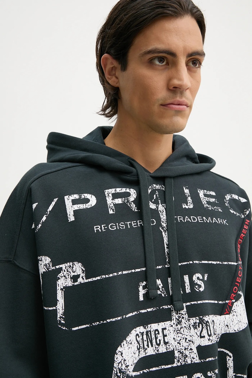 Βαμβακερή μπλούζα Y/Project EVERGREEN PARIS' BEST PINCHED HOODIE χρώμα: μαύρο, με κουκούλα, 204SH002 φωτογραφία