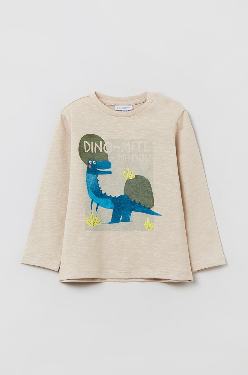 OVS longsleeve din bumbac pentru copii culoarea bej, cu imprimeu