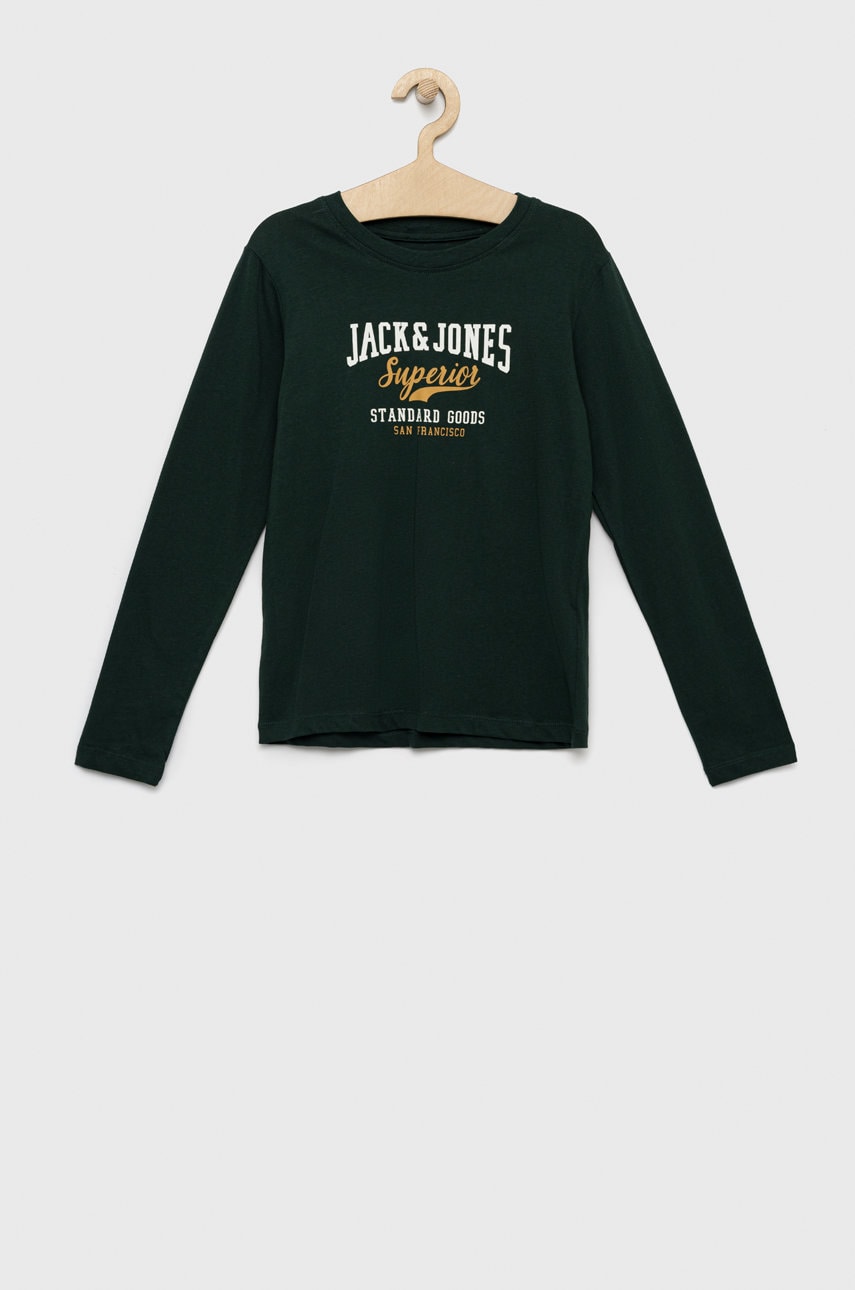 Jack & jones longsleeve din bumbac pentru copii culoarea verde, cu imprimeu