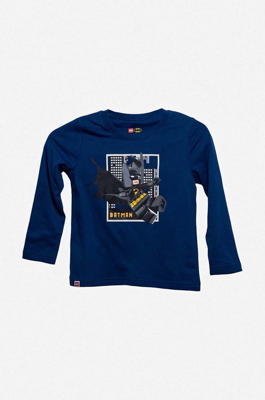 Lego longsleeve din bumbac pentru copii culoarea albastru marin, cu imprimeu, Koszulka Lego Wear T-Shirt LS 12010648 577