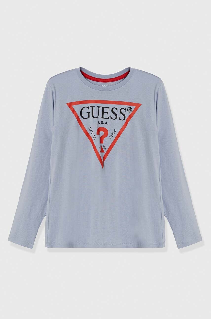 Levně Dětské bavlněné tričko s dlouhým rukávem Guess s potiskem