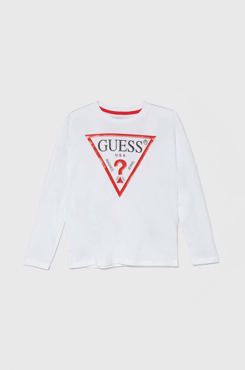 Levně Dětská bavlněná košile s dlouhým rukávem Guess bílá barva, s potiskem, L84I29 K8HM0