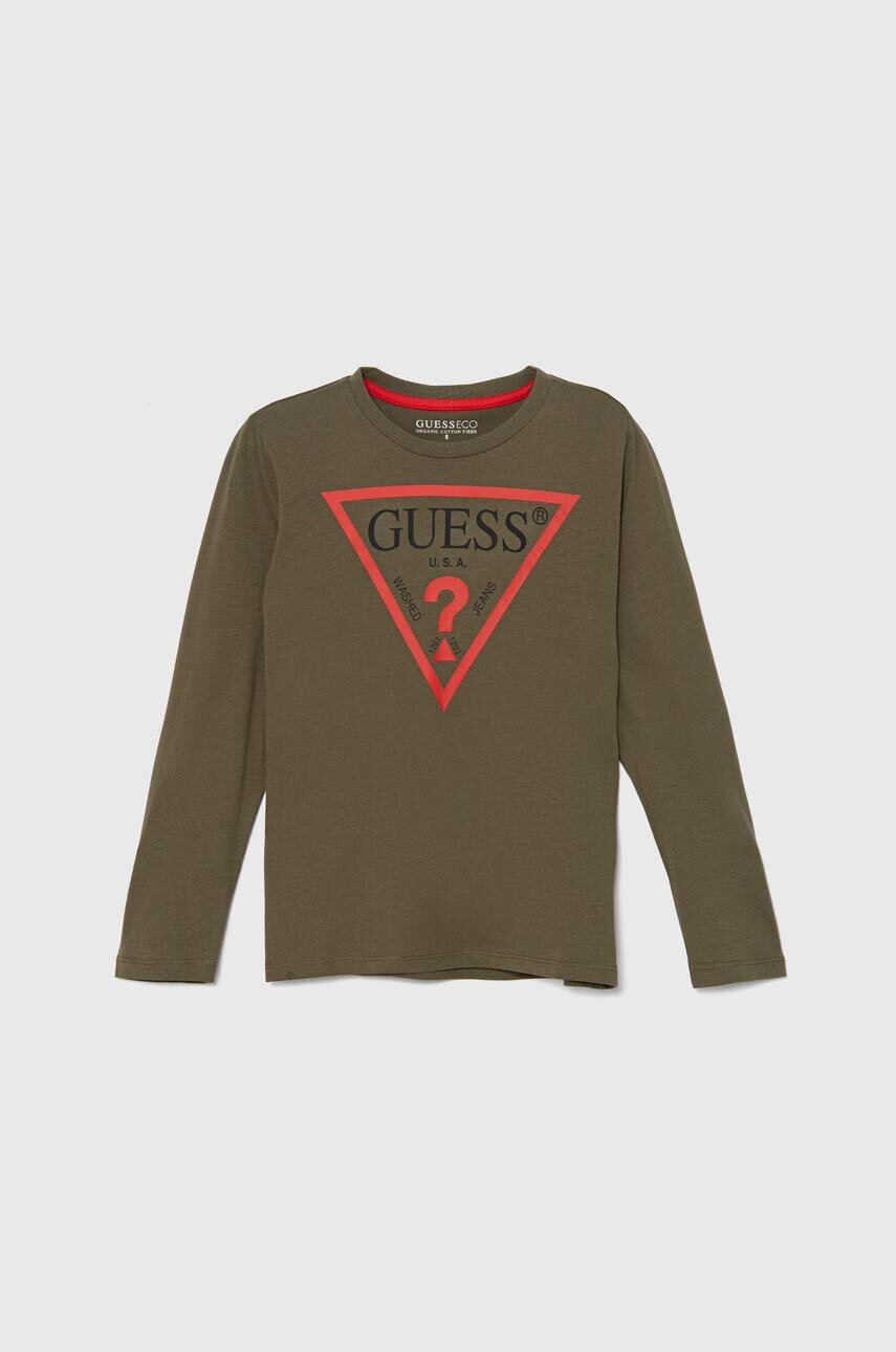 

Детска блуза с дълги ръкави Guess в зелено с принт L84I29 K8HM0, Зелен
