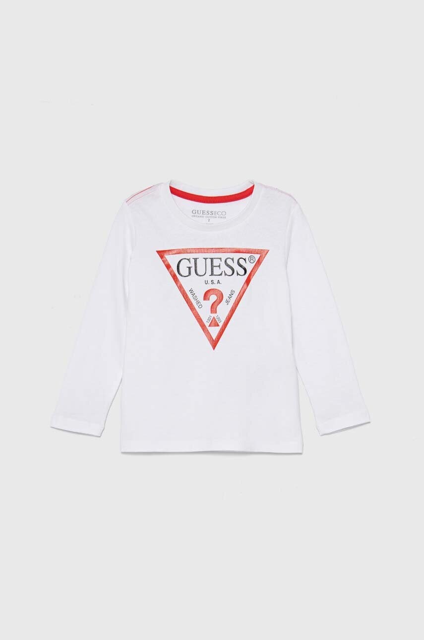 Levně Dětská bavlněná košile s dlouhým rukávem Guess bílá barva, s potiskem, N84I24 K8HM0