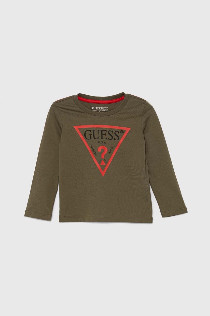 

Детска блуза с дълги ръкави Guess в зелено с принт N84I24 K8HM0, Зелен