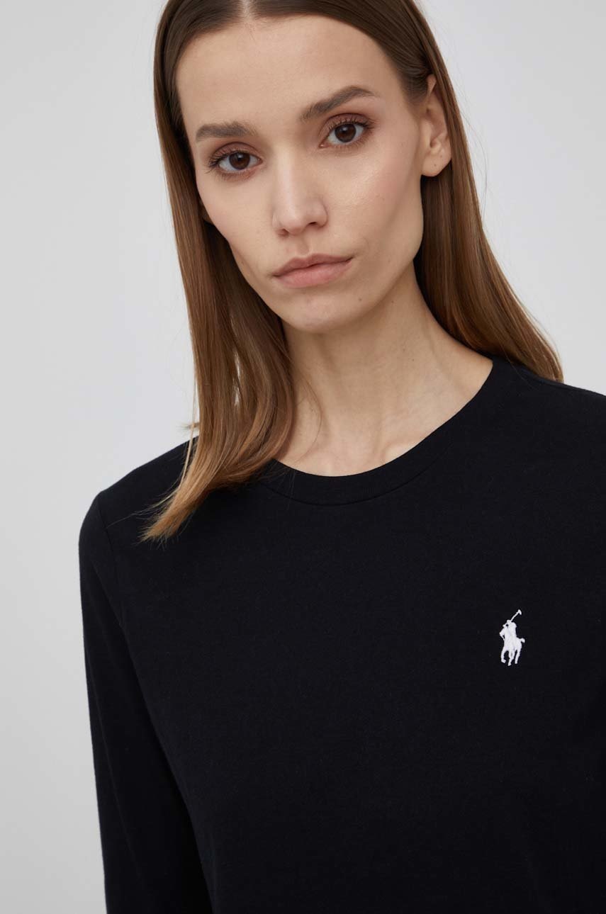 

Памучна блуза с дълги ръкави Polo Ralph Lauren в черно, Черен